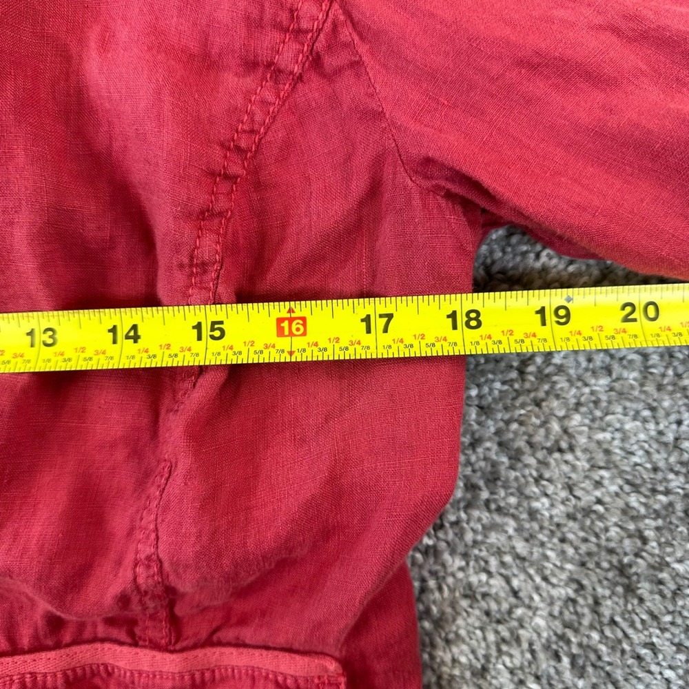 Caslon Utility Jacket Women's M Red 100% Linen Button Front Fisherman Lagenlook - Picture 5 of 7